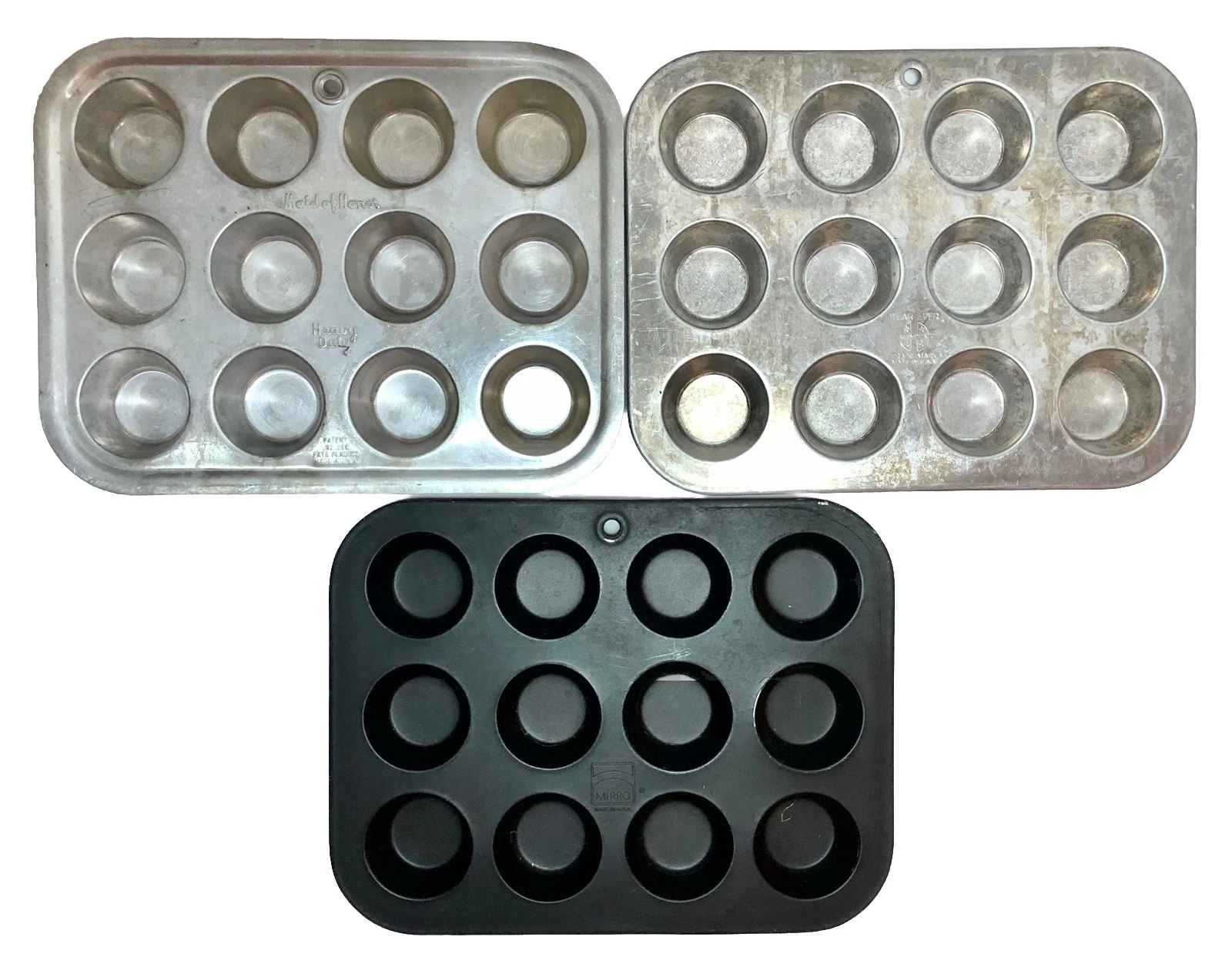 Lot/3 VTG Maid of Honor, MIRRO & WEAR EVER Aluminum 12 Mini Muffin Pan Tin Set