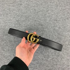 GUCCI Marmont Double GG Buckle Logo Black Leather Belt Made in Italy
