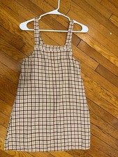 American Eagle Plaid Cotton A-Line Sleeveless Dress Beige Brown Green XXS Women