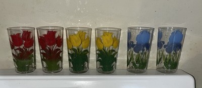 Vtg Tulip Iris Juice Glasses Lot Of 6 Libby?