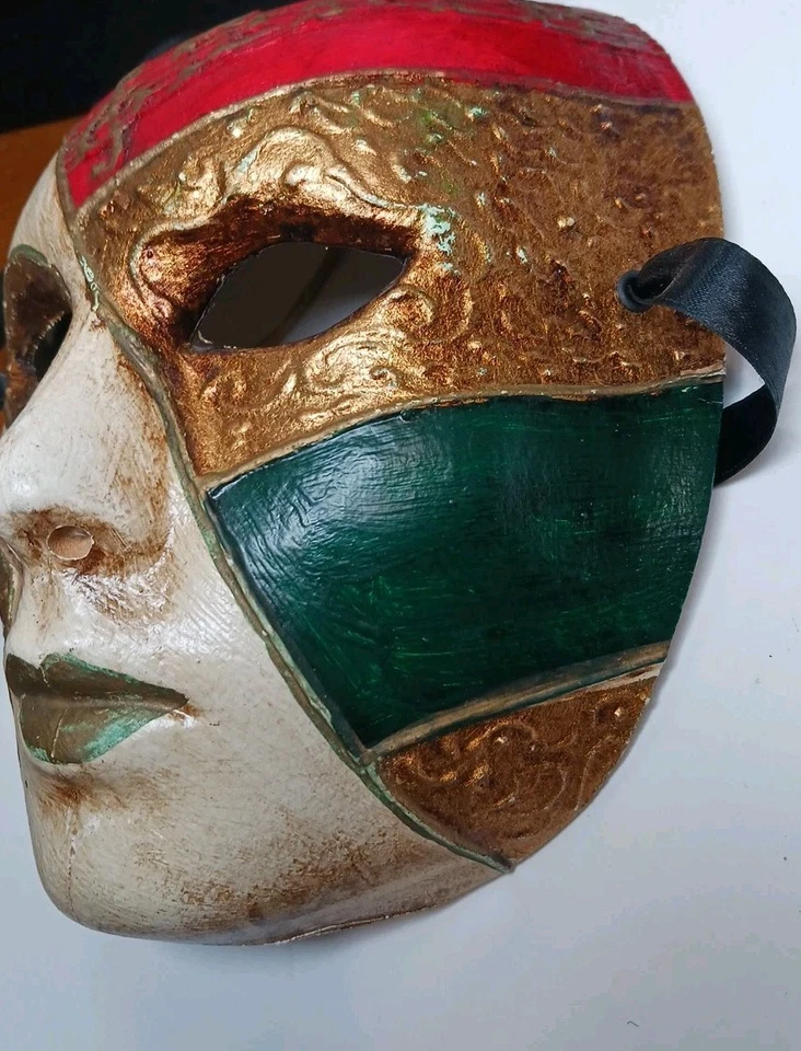 Venetian Masquerade Mask HandPainted Gold Red Green Carnival Costume Party Decor - Image 4 of 4