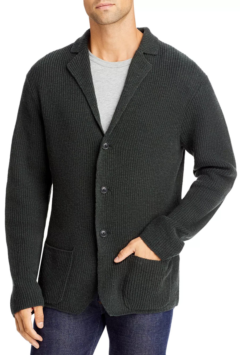 Мужской кардиган с вырезами на лацканах крупный зеленый Меланжевый свитер - 248 новозеландских долларов 13590₽