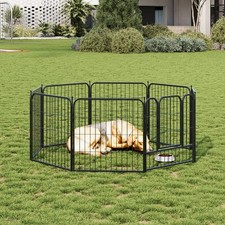 8 Panel Dog Playpen Metal Pet Puppy Pen Heavy Duty Indoor Outdoor Fence BLACK UK