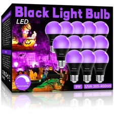UV Black Light Bulbs 12 Pack, 9W A19 Glow in The Dark