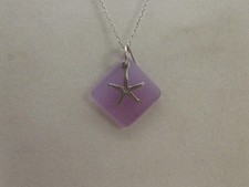 Stunning Sterling Silver Purple Sea Glass Starfish Pendant Necklace 16" 398