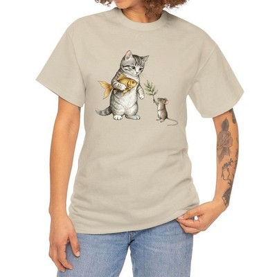 Curious Kitten With Fish Toy And Little Mouse Friend T-Shirt