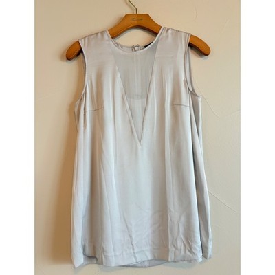 DKNY Silver 93% Silk 7% Stretch Chiffon Paneled Sleeveless Top Removable Slip S