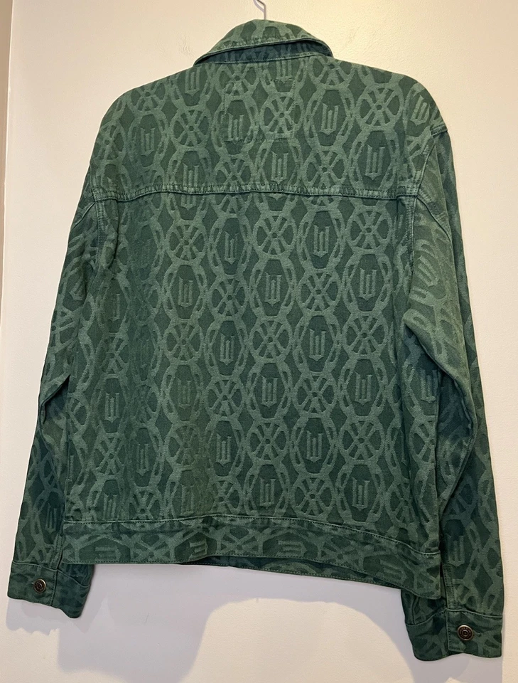 Jaqueta jeans Wicked verde levantada jacquard monograma masculina média nova sem etiquetas - Imagem 3 de 4