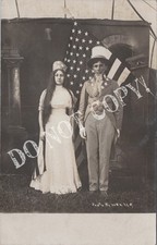 RPPC-Patriotic-Flag-Liberty-Uncle Sam-Woman-Man-Portrait-Real Photo-RP-Weaver