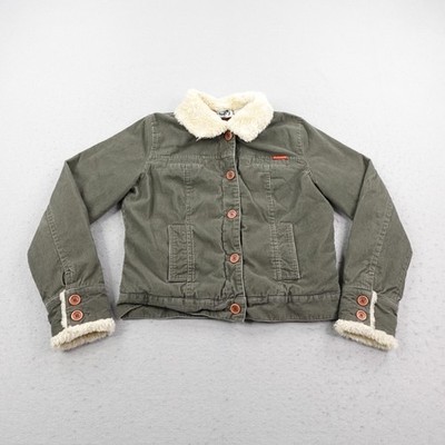 Vintage Roxy Jacket Womens Medium Green Corduroy Sherpa Flannel Lined Y2K Coat