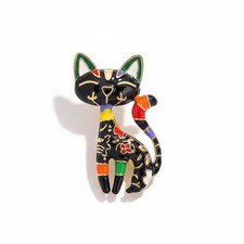 NEW Cute Cat Alloy Black Enamel Brooch Pin Whimsical Animal Accessory