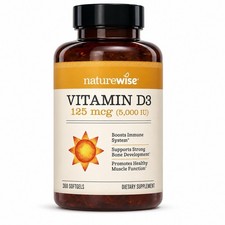NatureWise Vitamin D3 5000 IU 125 mcg 360 Softgels Immune, Bone Muscle Support