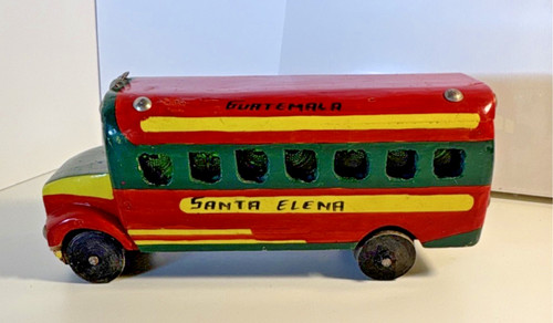 Vintage hand-painted, collectible toy replica of a Guatemalan "chicken bus". 