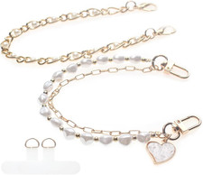 Pearl Beaded Phone Charm Wrist Strap,Cute Bracelet Wristlet Lanyard,Gold Double