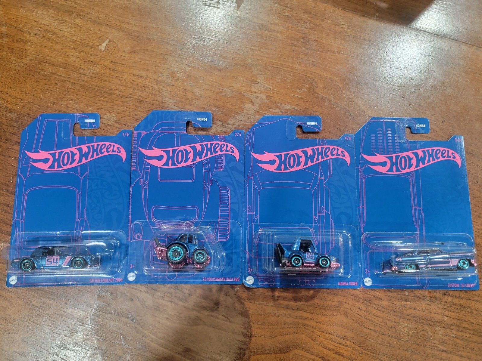 2022 Hot Wheels 54th Anniversary Pearl & Chrome (HDH54) 4 Car Set (Chase)