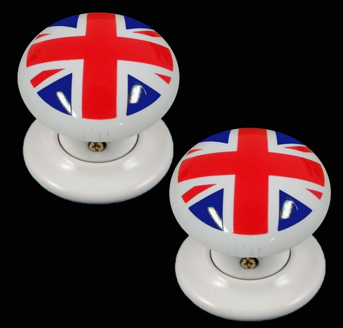 Ceramic Porta Pomello Set White Union Jack Design (Coppia) 60mm