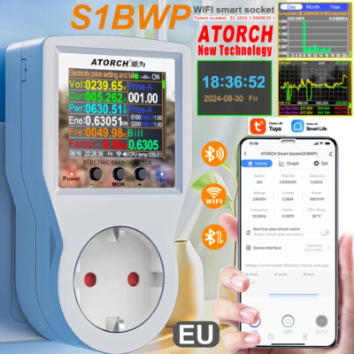 New AC85-265V 16A Tuya WiFi Smart EU Socket Voltmeter Ammeter Power Meter Curve