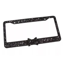 Black Diamond Bling Glitter Crystal Rhinestone Metal US Car License Plate Frame