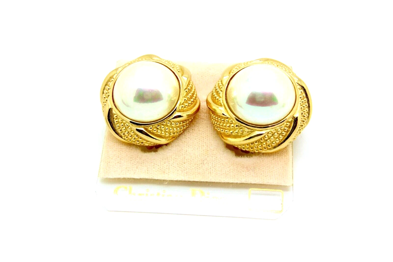 Boucles d'oreilles clips vintage Christian Dior or 14 carats perles déclaration