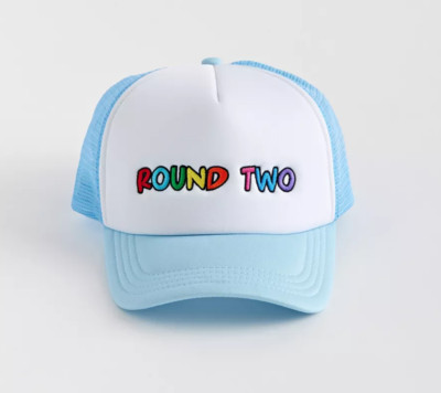Round Two Multicolor Text Trucker Hat Unisex Blue White