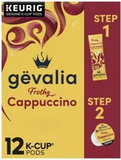 GEVALIA Cappuccino Espresso K-Cup Coffee Pods + Froth Packets (12 Ct Box)