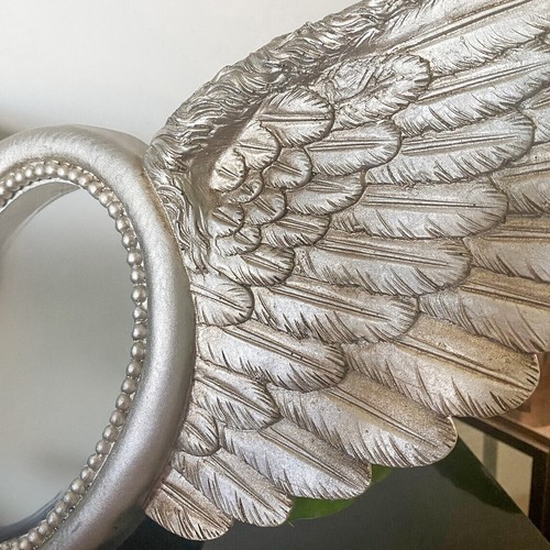 Silver Wings Mirror Photo Frame Heart Shape Home Decor Feathered Wall Hanging - Picture 6 of 24