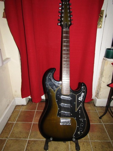 burns double 6 green burst electric guitar with stand and case