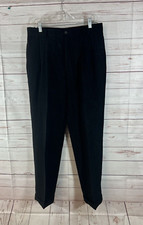 Claiborne Men's Dress Slacks Size 32X30 Black w/ Pin Stripes Pleated Pants Cuffs