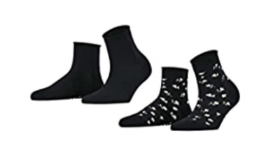 Esprit 2er-Pack modische Socken schwarz Damengröße UK 5,5-8 BRANDNEU