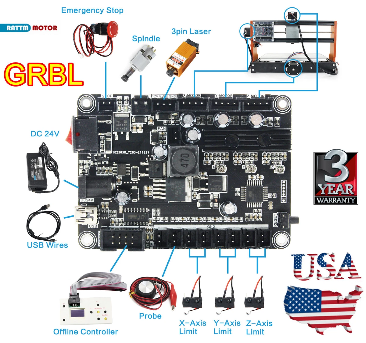 「USA」 CNC 3018 PRO GRBL Control Board CNC Machine Engraver/Laser Controller  Card