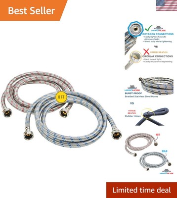 Washing Machine Hoses 8FT - OCT Connect for Easy & Secure Tightening - Univer...