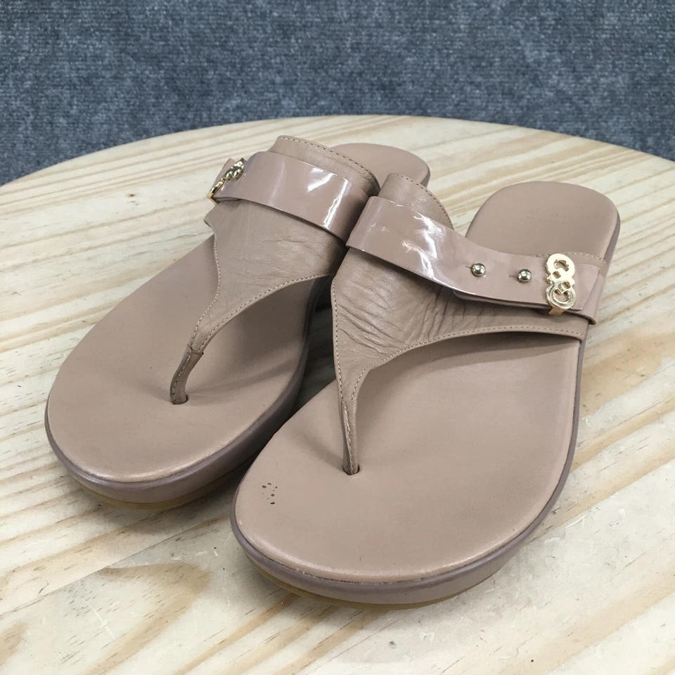 Sandalias Cole Haan para mujer 7,5 B tanga tacón de cuña sin cordones cuero topo informales Foto 3 de 4