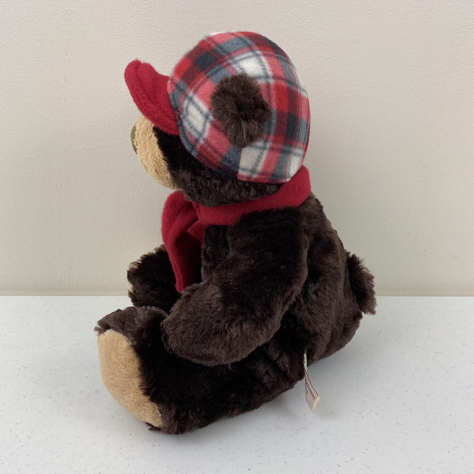 Hugfun International Brown Plush Teddy Bear Red Scarf, Snowflake, Plaid Hat