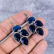 Blue Sapphire Gemstone Jewelry 925 Sterling Silver Dangle Earring Gift For Her