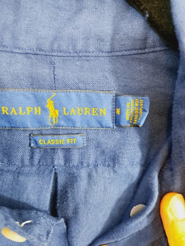 Ralph Lauren Men's Blue Red White Dip Dye Linen Button Down Shirt Size Medium - Picture 4 of 5