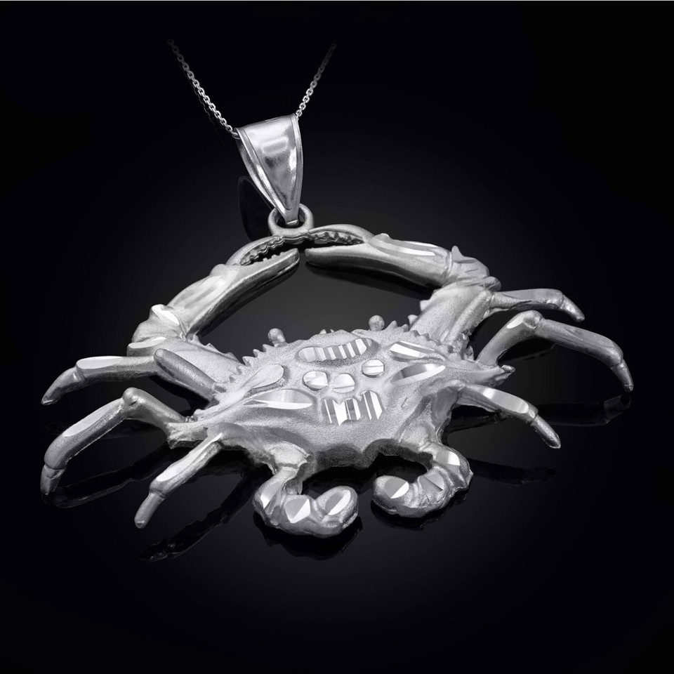 Silver Diamond Cut Large Crab Pendant Necklace eBay