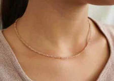 Natural Sunstone 2mm Beads Peachy Crystal Choker Healing Dainty Women's Necklace