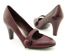 New NINE WEST Women Black Burgundy Leather High Heel Mary Jane Dress Pump Shoe