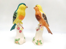 Vintage Pair of MCM Handpainted Colorful Birds 6 1/2" Tall