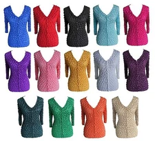 Women's Popcorn V-Neck Cardigan Button Blouse Shirt Top Expandable One Size New