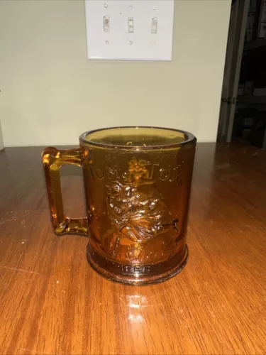 Vintage Amber Glass Cup / Mug~Humpty Dumpty & Tom Tom, Piper's Son, Child Size