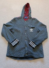Adidas Youth Boys Hoodie Jacket Button XL 15-16 Grey Flannel Lined Blue Tag