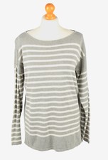Chaps Wide Neck Jumper Sweater Womens Vintage Striped Knitwear Grey L-IL2357