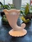 Rare VTG 1950s Pink Milk  Footed Cornucopia Vase by Jeannette  5”T x 4"W