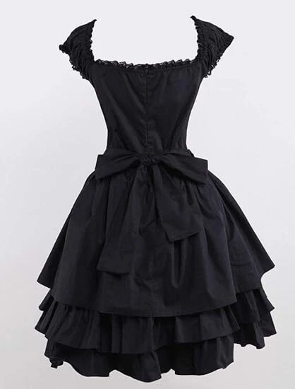 Womens Classic Black Layered Lace-up Goth Lolita Dress L - Image 2 of 4