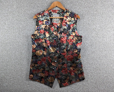 Vintage 90's STARK Women's Colourful Floral Satin Camisole Vest Waistcoat - L 14