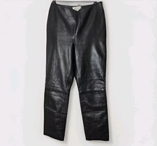 Vintage Hugo Buscati Leather Pants Black Straight Leg High Rise 6P Grunge Goth