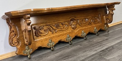 Französische Vintage Stil Garderobe Eiche 6 Haken verziert Wandregal Garderobe LOT 4694