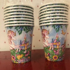 1980s Paper Cups Unicorn Birthday Party Hot Cold Amscan 8 ct 9 oz Made in USA