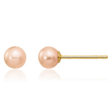 14K Solid Yellow Gold 4mm Pink Round Freshwater Cultured Pearl Stud Earrings